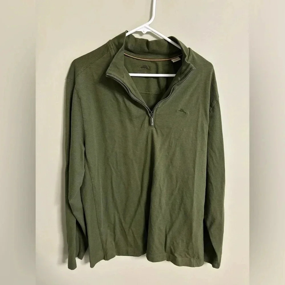 Tommy Bahama Mens Green 1/4 Zip Pullover Sweater Size Large Active